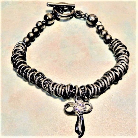 BoHo  Chain Ring Ball Bead Cross Bracelet - Picture 4 of 7